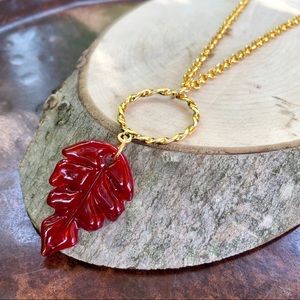 Red Glass Leaf Necklace
